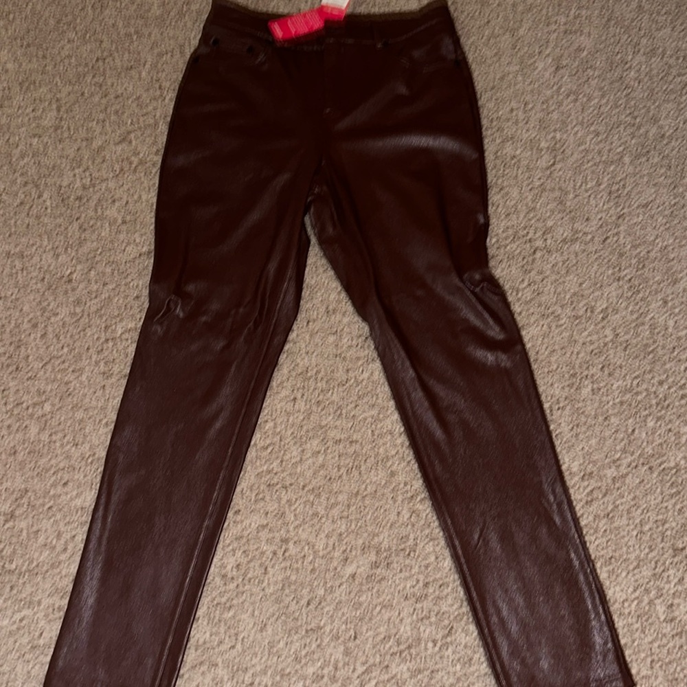 Wine colored faux leather 5 pocket pant